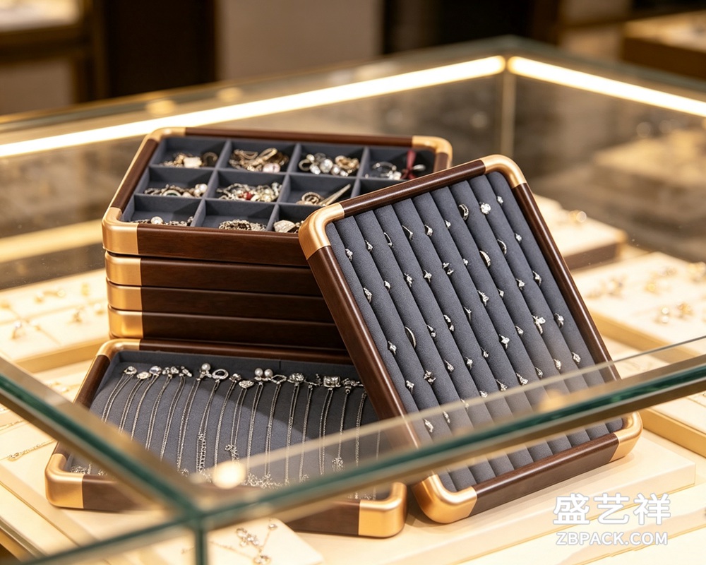 胡桃木金角珠宝展示托盘TP03