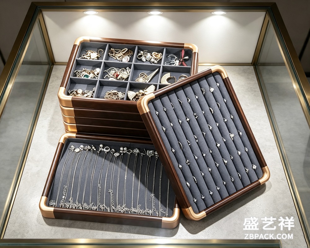胡桃木金角珠宝展示托盘TP03