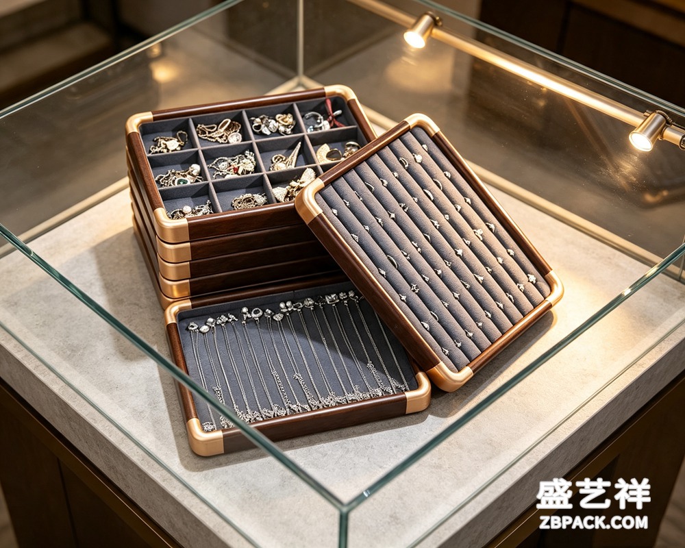 胡桃木金角珠宝展示托盘TP03