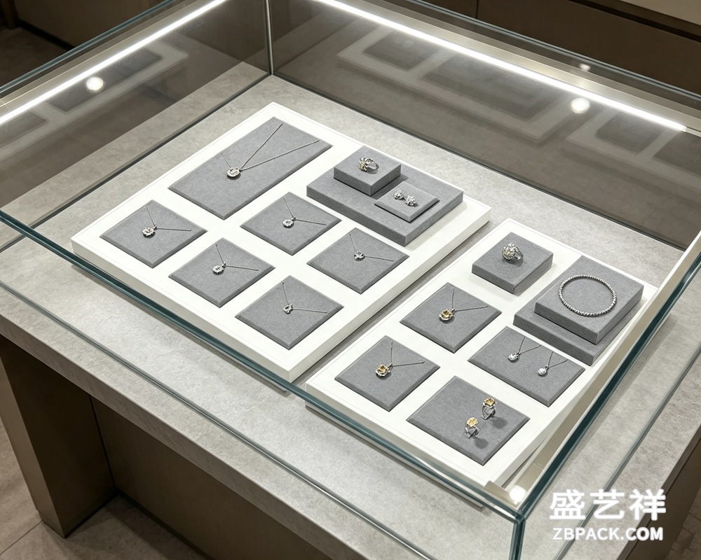 灰白绒面珠宝展示托盘TP05