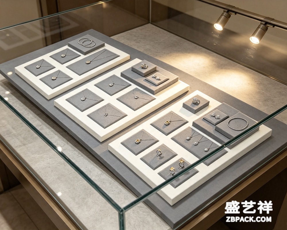 灰白绒面珠宝展示托盘TP05
