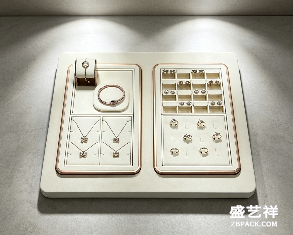 玫瑰金边多功能珠宝展示托盘 tp09 | Rose Gold Trim Multi-Function Jewelry Display Tray tp08