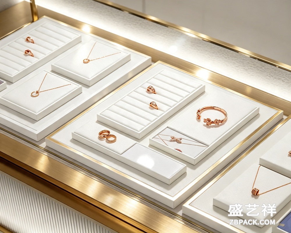 金色边框模块化珠宝展示托盘套装 TP09 | TP09 Gold-Trim Modular Jewelry Display Tray Set - 细节图4