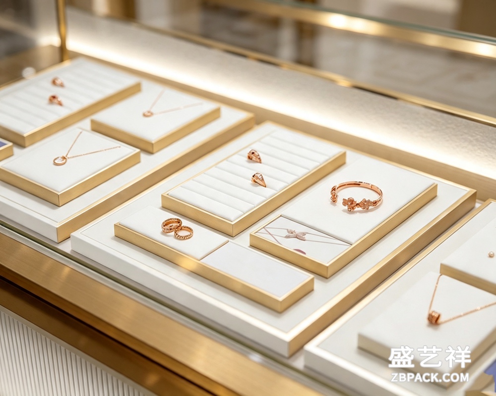 金色边框模块化珠宝展示托盘套装 TP09 | TP09 Gold-Trim Modular Jewelry Display Tray Set - 细节图2