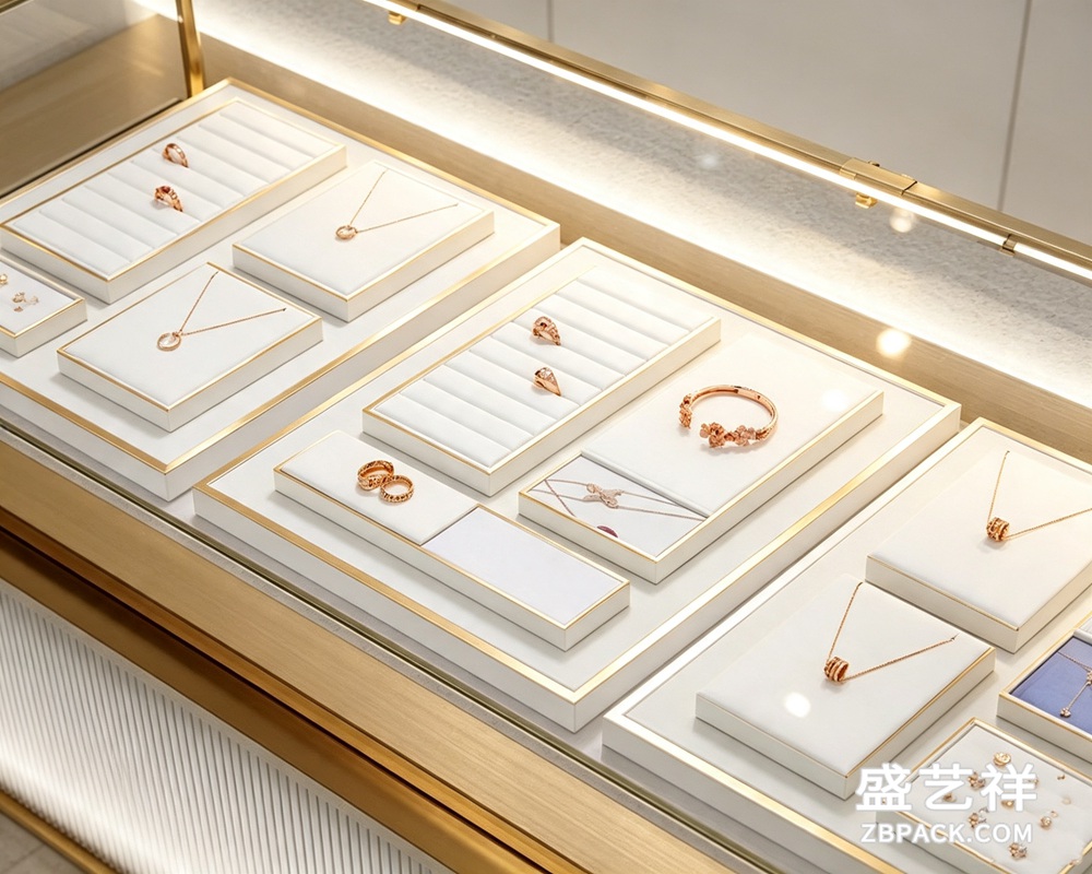 金色边框模块化珠宝展示托盘套装 TP09 | TP09 Gold-Trim Modular Jewelry Display Tray Set - 细节图3