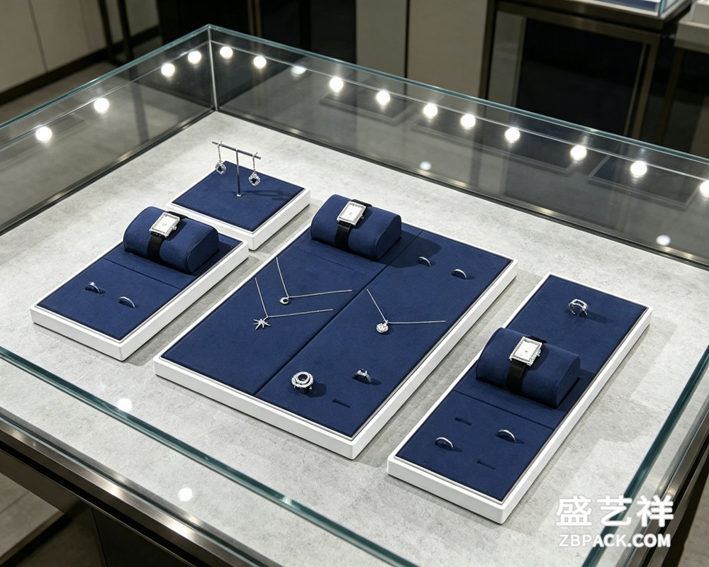 深蓝绒面多功能珠宝展示托盘TP11 | Deep Blue Velvet Multi-Function Jewelry Display Tray TP11 - 细节图2
