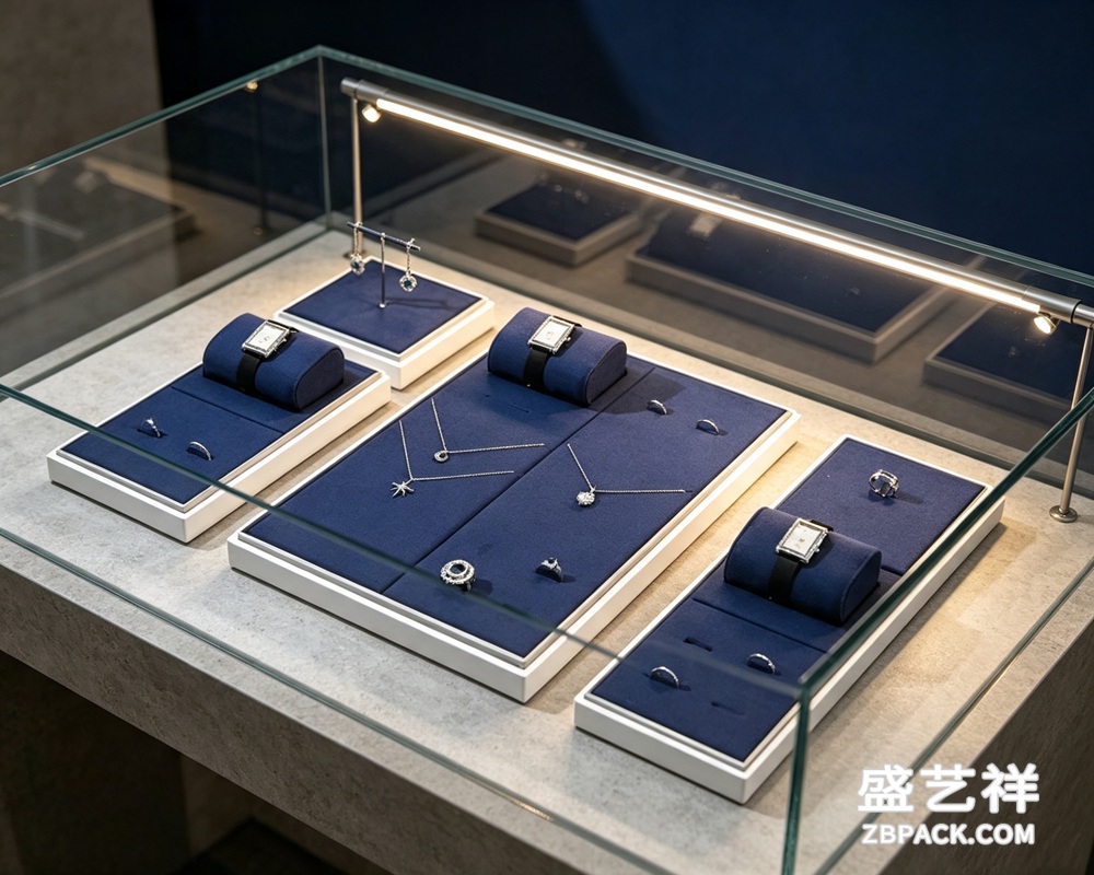 深蓝绒面多功能珠宝展示托盘TP11 | Deep Blue Velvet Multi-Function Jewelry Display Tray TP11 - 细节图3