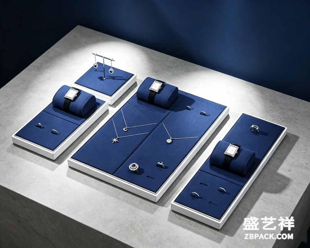 深蓝绒面多功能珠宝展示托盘TP11 | Deep Blue Velvet Multi-Function Jewelry Display Tray TP11 - 细节图4