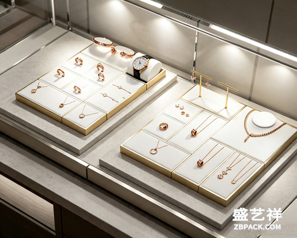 米白绒面金边模块化珠宝托盘TP12 | Cream Velvet Gold-Trim Modular Jewelry Tray TP12