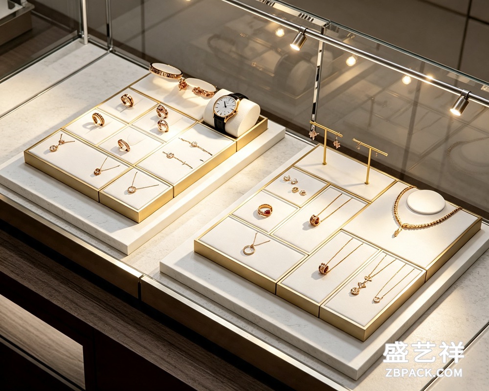 米白绒面金边模块化珠宝托盘TP12 | Cream Velvet Gold-Trim Modular Jewelry Tray TP12 - 细节图2