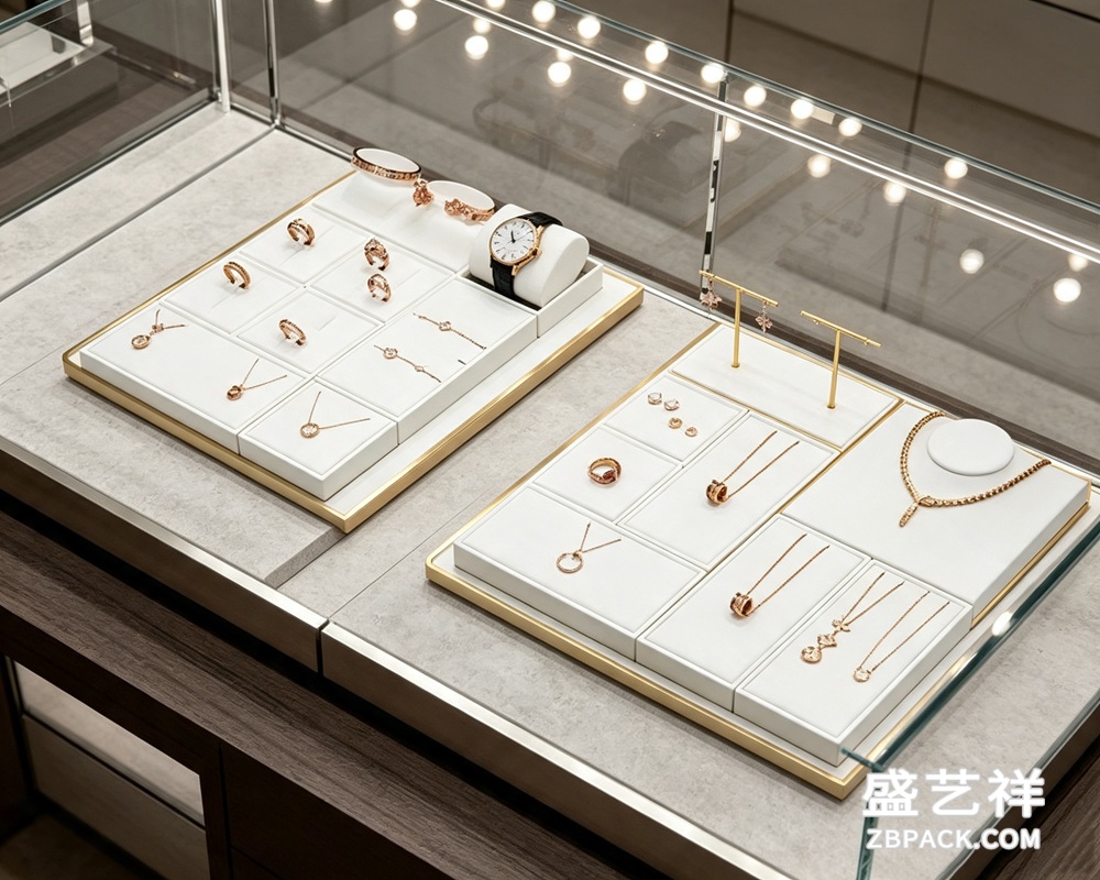 米白绒面金边模块化珠宝托盘TP12 | Cream Velvet Gold-Trim Modular Jewelry Tray TP12 - 细节图4