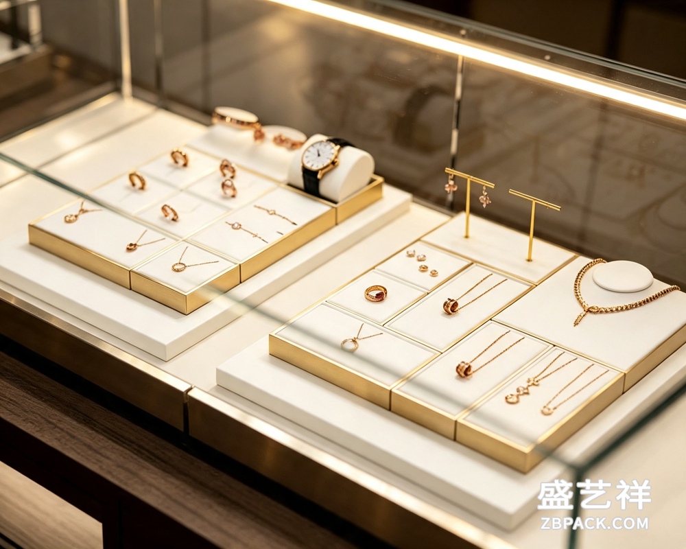 米白绒面金边模块化珠宝托盘TP12 | Cream Velvet Gold-Trim Modular Jewelry Tray TP12 - 细节图3