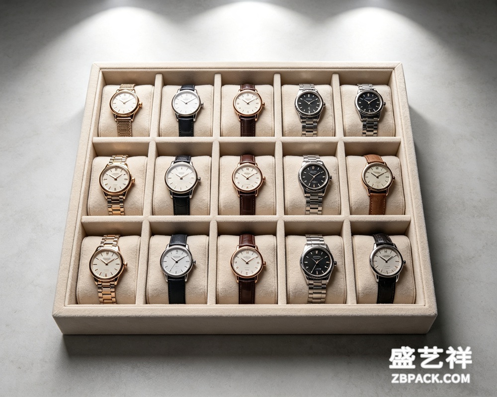 米白绒面12格手表展示托盘TP13 | Cream Velvet 12-Slot Watch Display Tray TP13 - 细节图2