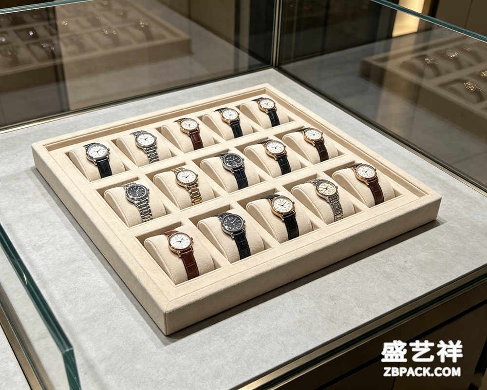 米白绒面12格手表展示托盘TP13 | Cream Velvet 12-Slot Watch Display Tray TP13 - 细节图3