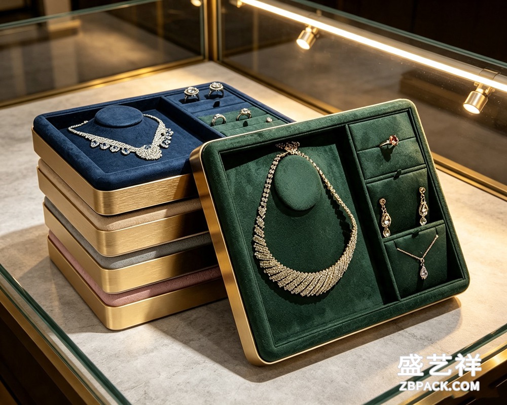 拉丝金边多色绒面珠宝展示托盘TP15 | Brushed Gold Velvet Jewelry Display Tray TP15 - 细节图4