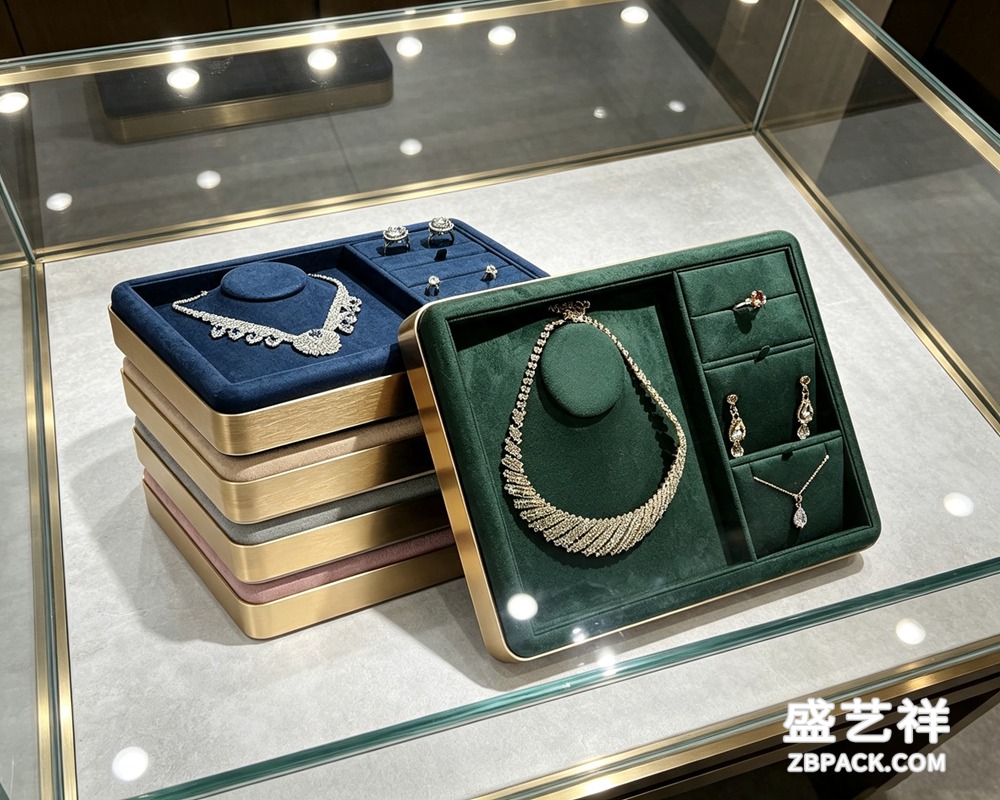 拉丝金边多色绒面珠宝展示托盘TP15 | Brushed Gold Velvet Jewelry Display Tray TP15 - 细节图2