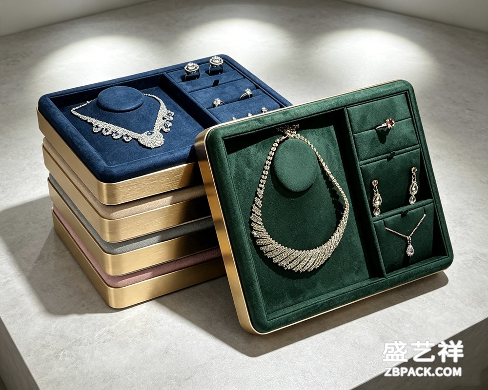 拉丝金边多色绒面珠宝展示托盘TP15 | Brushed Gold Velvet Jewelry Display Tray TP15