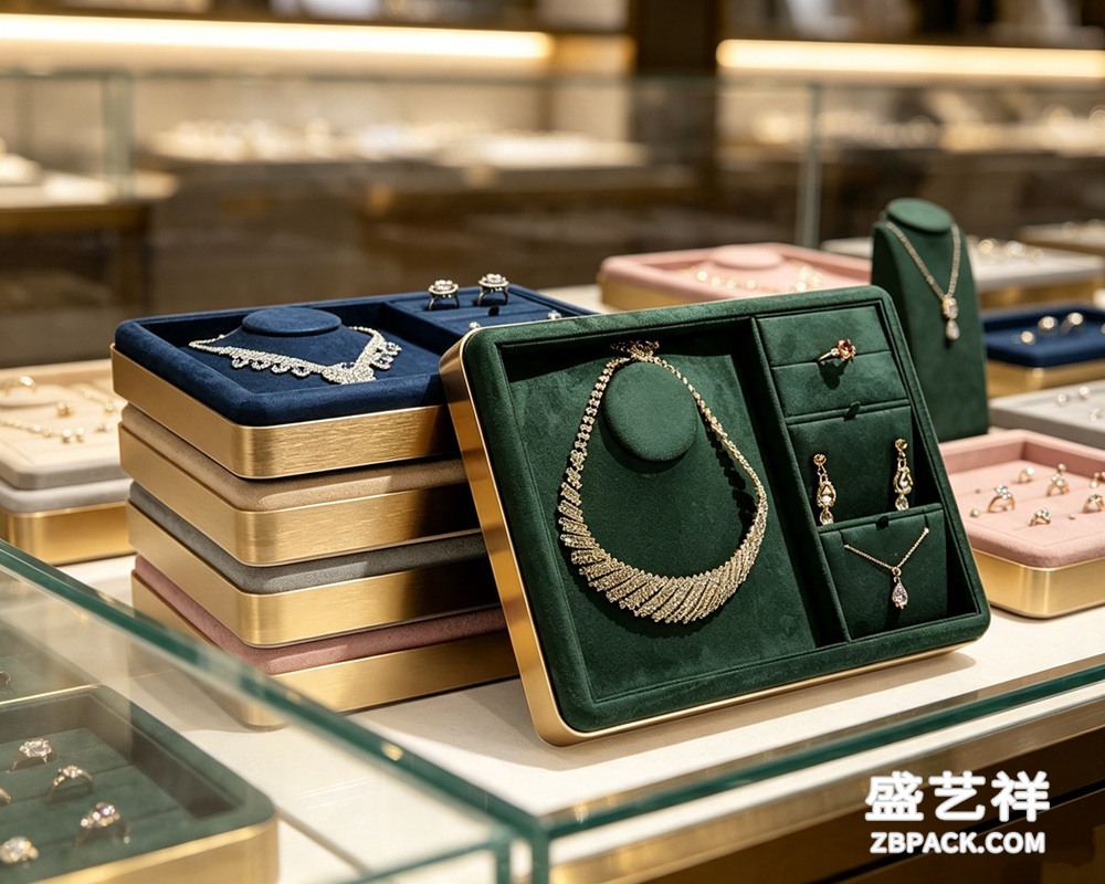 拉丝金边多色绒面珠宝展示托盘TP15 | Brushed Gold Velvet Jewelry Display Tray TP15 - 细节图3