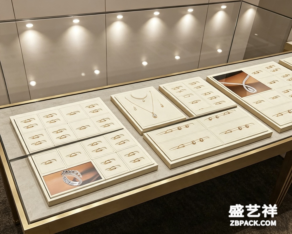 米白超纤多格戒指展示托盘TP16 | Cream Microfiber Multi-Slot Ring Display Tray TP16 - 细节图3