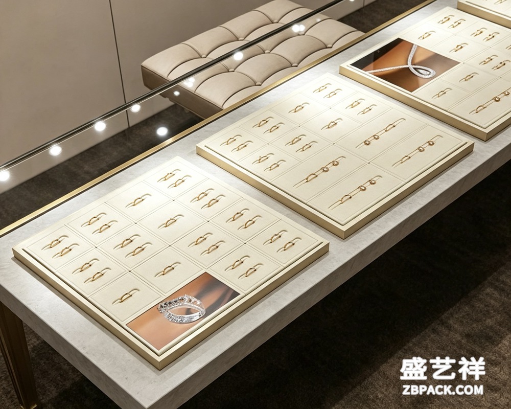 米白超纤多格戒指展示托盘TP16 | Cream Microfiber Multi-Slot Ring Display Tray TP16 - 细节图2