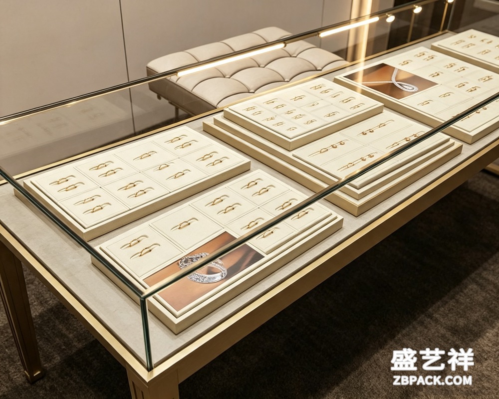 米白超纤多格戒指展示托盘TP16 | Cream Microfiber Multi-Slot Ring Display Tray TP16