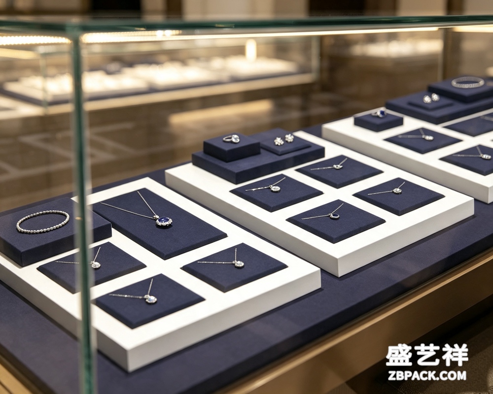 深蓝绒面白框阶梯式珠宝托盘TP17 | Navy Velvet White-Frame Tiered Jewelry Tray TP17 - 细节图2