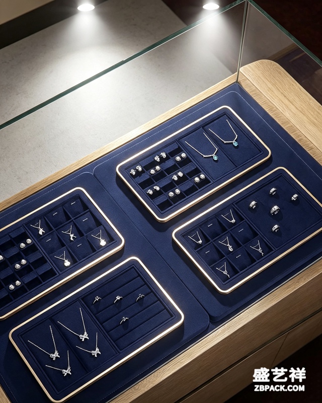宝蓝绒面金边模块化珠宝托盘TP19 | Royal Blue Velvet Gold-Trim Modular Jewelry Tray TP19
