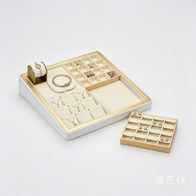 米白超纤多功能组合珠宝托盘TP20 | Cream Microfiber Multi-Function Modular Jewelry Tray TP20