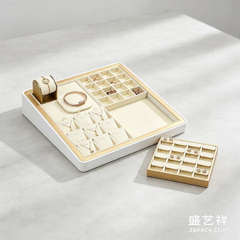 米白超纤多功能组合珠宝托盘TP20 | Cream Microfiber Multi-Function Modular Jewelry Tray TP20 - 细节图2