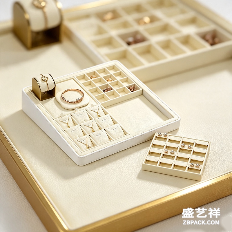 米白超纤多功能组合珠宝托盘TP20 | Cream Microfiber Multi-Function Modular Jewelry Tray TP20 - 细节图3