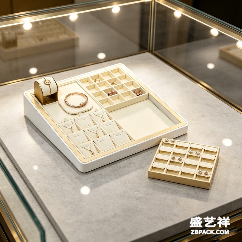 米白超纤多功能组合珠宝托盘TP20 | Cream Microfiber Multi-Function Modular Jewelry Tray TP20 - 细节图4