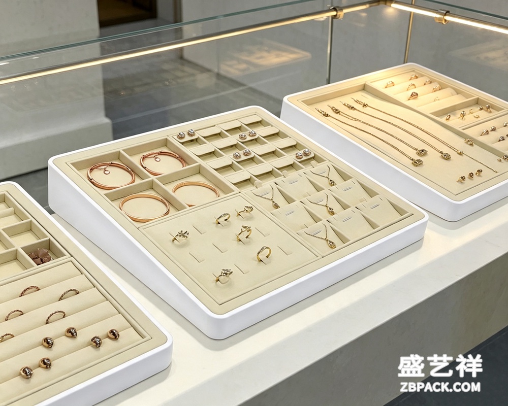 米白超纤多功能分区珠宝托盘TP21 | Cream Microfiber Multi-Zone Jewelry Tray TP21