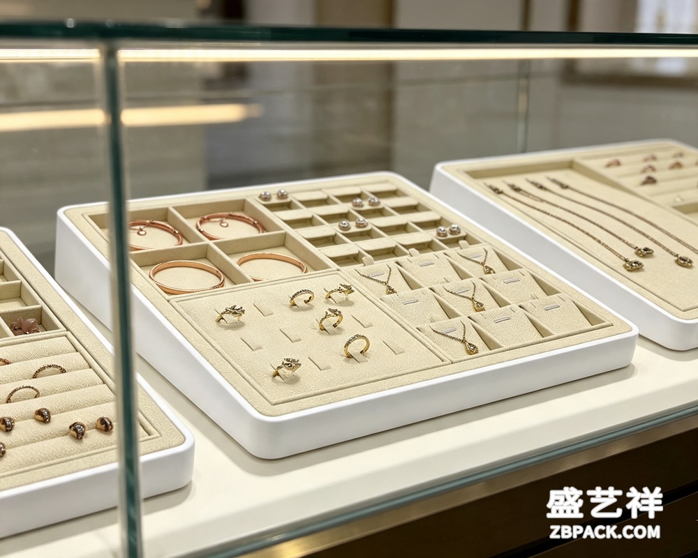 米白超纤多功能分区珠宝托盘TP21 | Cream Microfiber Multi-Zone Jewelry Tray TP21 - 细节图3