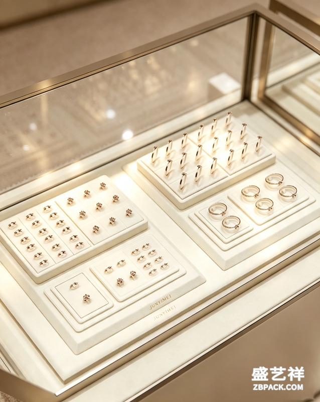 米白超纤多格戒指展示托盘TP22 | Cream Microfiber Multi-Slot Ring Display Tray TP22 - 细节图3