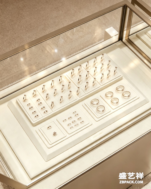 米白超纤多格戒指展示托盘TP22 | Cream Microfiber Multi-Slot Ring Display Tray TP22 - 细节图2