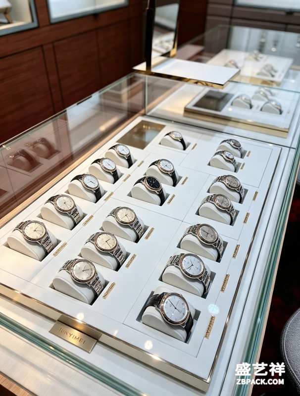 手表展示架,白框金边,多格托盘,腕表陈列,专柜道具,品牌旗舰店,盛艺祥品牌,轻奢布景,首饰收纳 | White Frame Gold-Trim Multi-Slot Watch Display Tray TP23