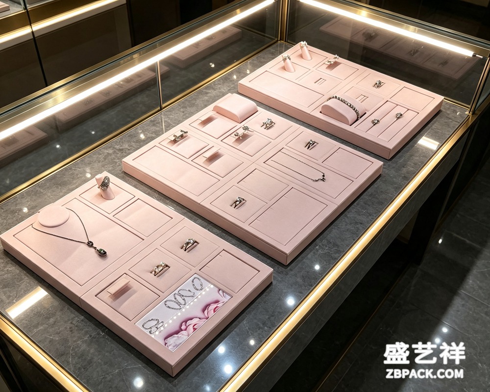 粉色绒面多功能组合珠宝托盘TP24 | Pink Velvet Multi-Function Modular Jewelry Tray TP24 - 细节图4