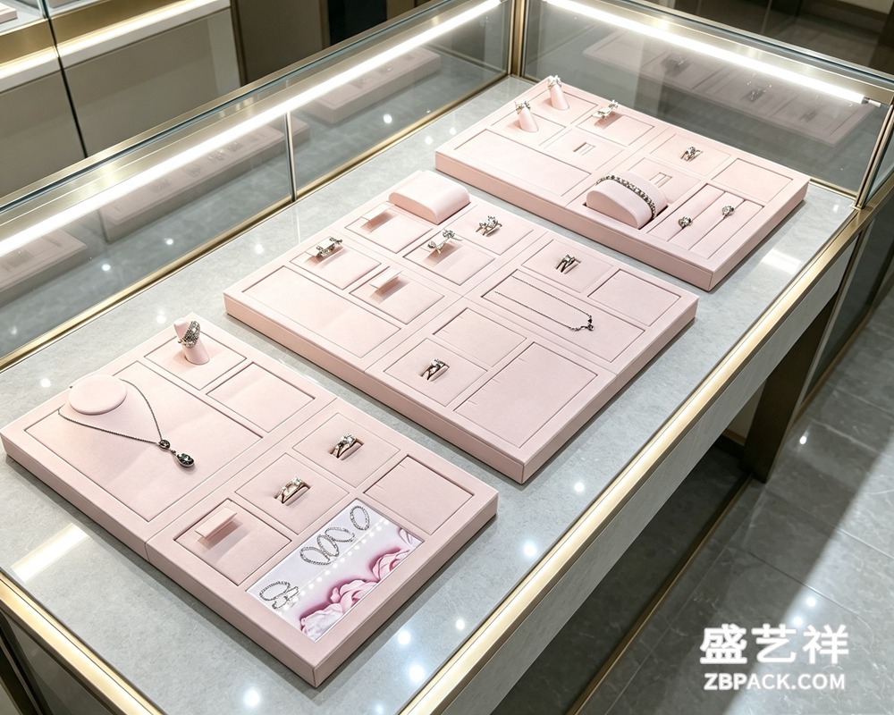 粉色绒面多功能组合珠宝托盘TP24 | Pink Velvet Multi-Function Modular Jewelry Tray TP24