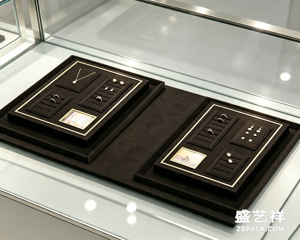 黑色金边多功能组合珠宝托盘TP25 | Black Gold-Trim Multi-Function Modular Jewelry Tray TP25