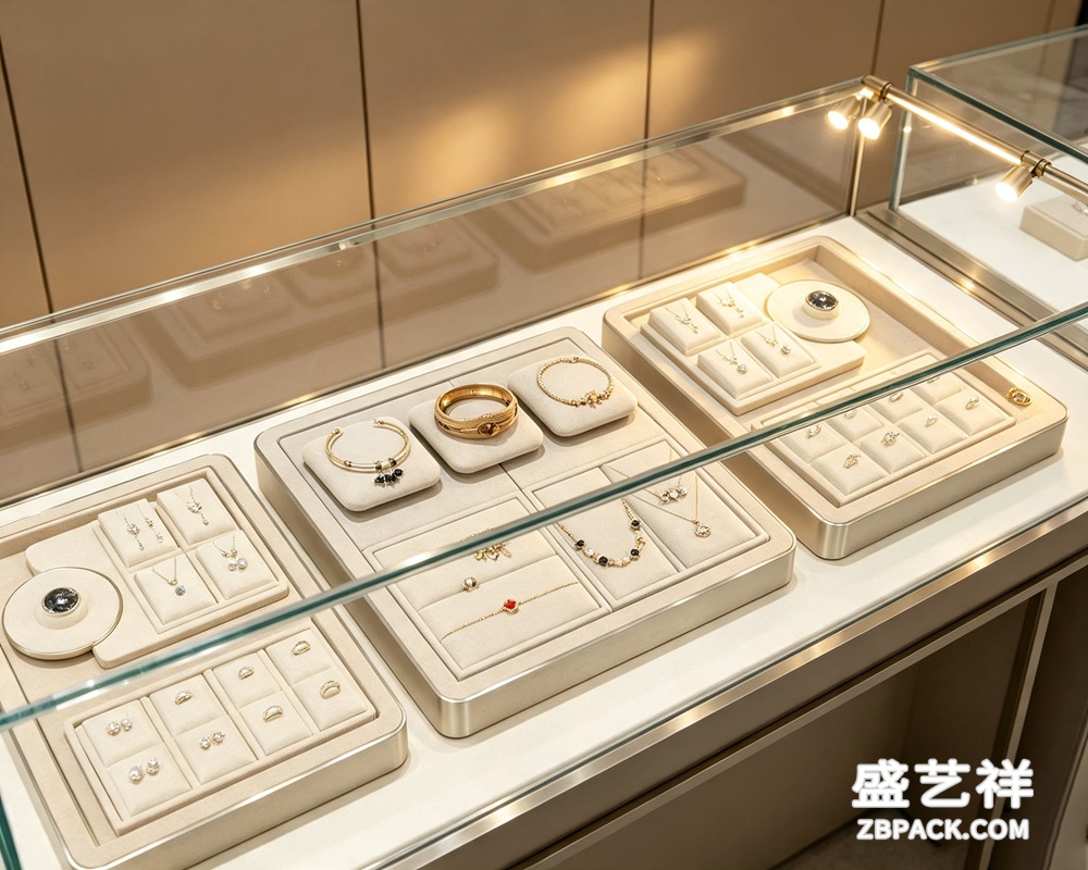 米灰银边模块化珠宝陈列托盘TP26 | Beige-Grey Silver-Edge Modular Jewelry Display Tray TP26 - 细节图2