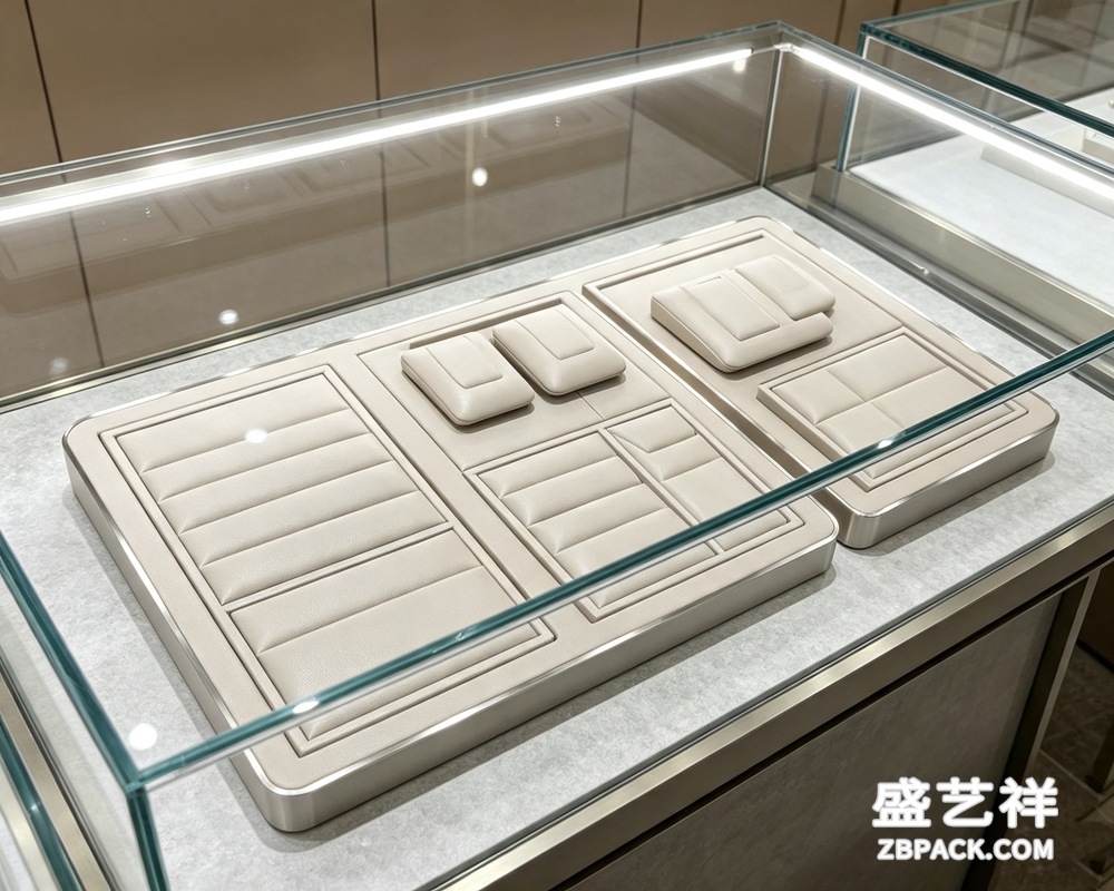 米灰银边模块化珠宝陈列托盘TP26 | Beige-Grey Silver-Edge Modular Jewelry Display Tray TP26
