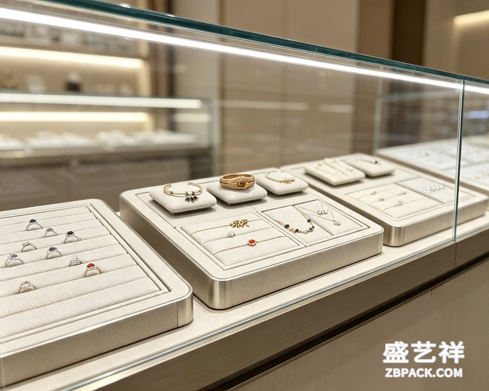 米灰银边模块化珠宝陈列托盘TP26 | Beige-Grey Silver-Edge Modular Jewelry Display Tray TP26 - 细节图3