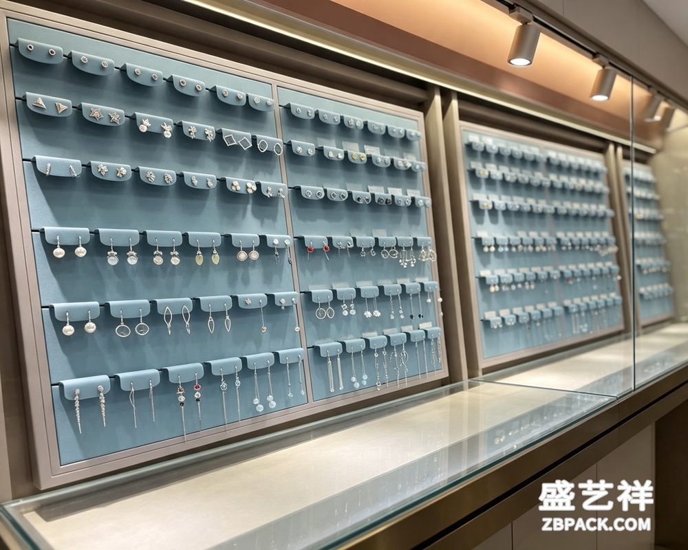 墙壁柜灰框蓝绒多层耳饰展示架TP27 | Grey Frame Blue Velvet Multi-Tier Earring Display Rack TP27 - 细节图3