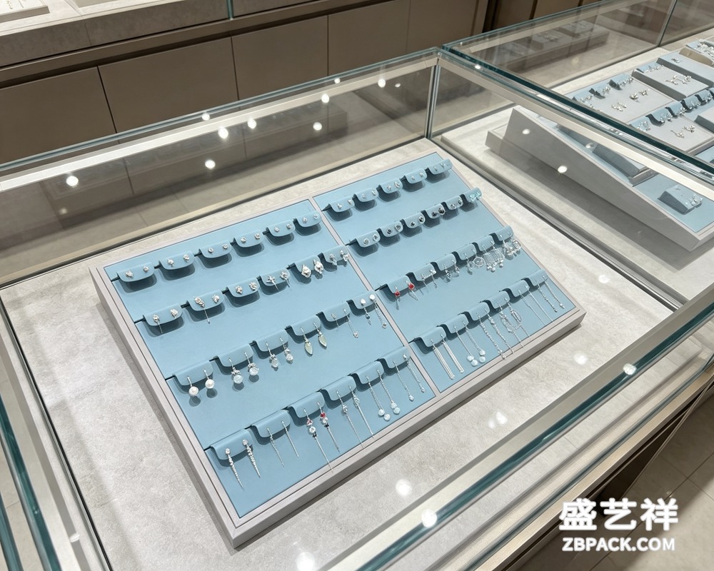 墙壁柜灰框蓝绒多层耳饰展示架TP27 | Grey Frame Blue Velvet Multi-Tier Earring Display Rack TP27 - 细节图2