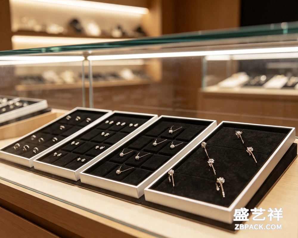 白框黑绒多格珠宝陈列托盘TP28 | White Frame Black Velvet Multi-Slot Jewelry Display Tray TP28
