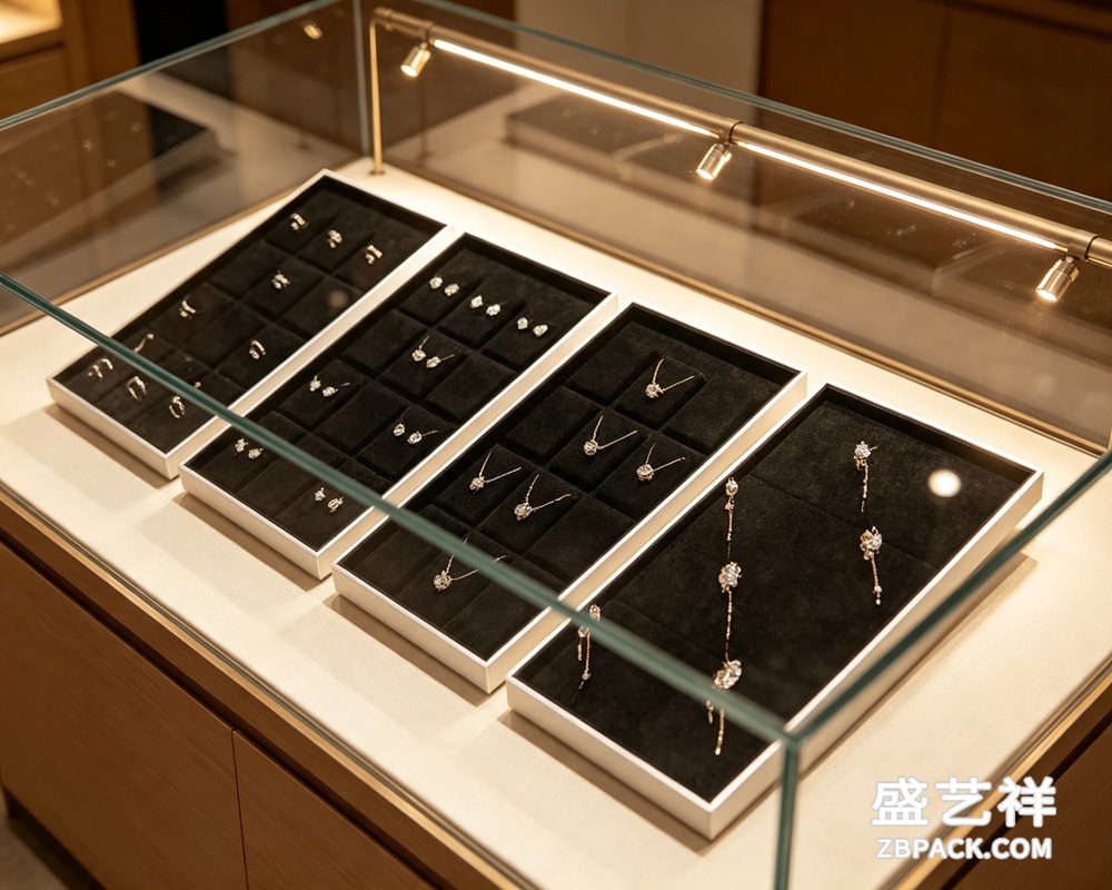 白框黑绒多格珠宝陈列托盘TP28 | White Frame Black Velvet Multi-Slot Jewelry Display Tray TP28 - 细节图2