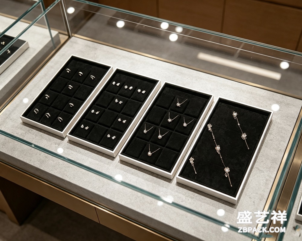 白框黑绒多格珠宝陈列托盘TP28 | White Frame Black Velvet Multi-Slot Jewelry Display Tray TP28 - 细节图3