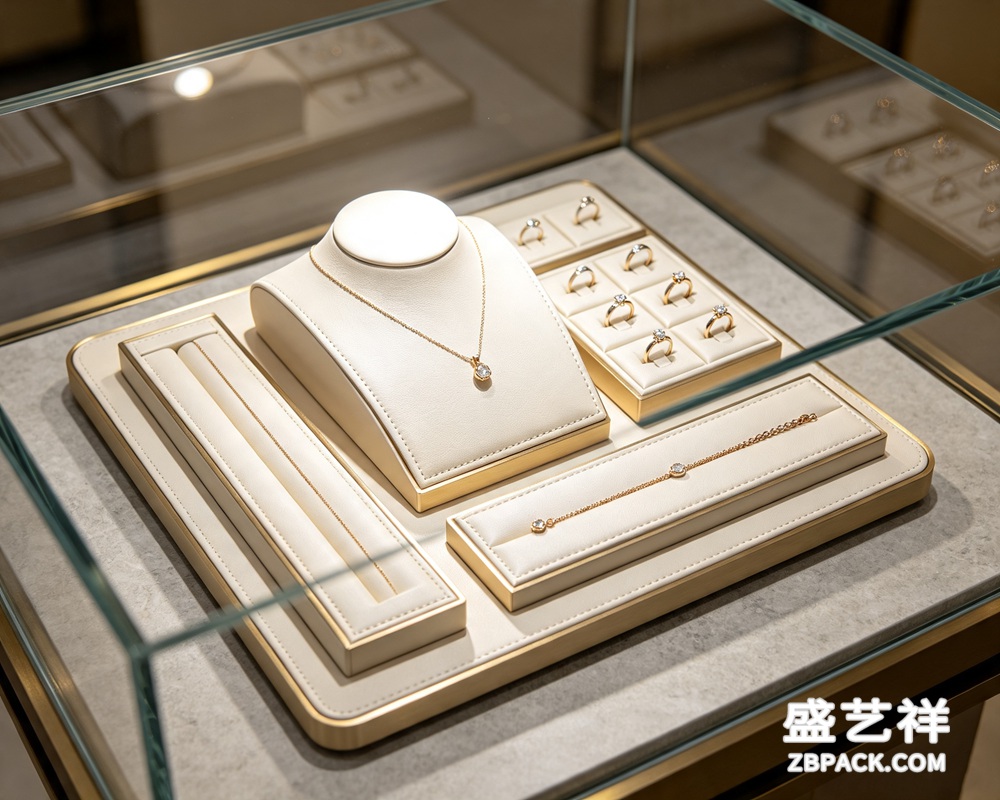 米白金边珠宝首饰陈列展示道具TP29 | Beige-Gold Trim Modular Jewelry Display Set TP29 - 细节图2