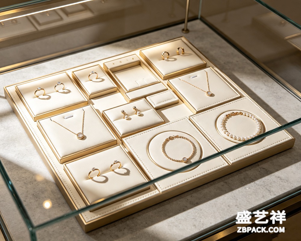 米白金边珠宝首饰陈列展示道具TP29 | Beige-Gold Trim Modular Jewelry Display Set TP29 - 细节图5