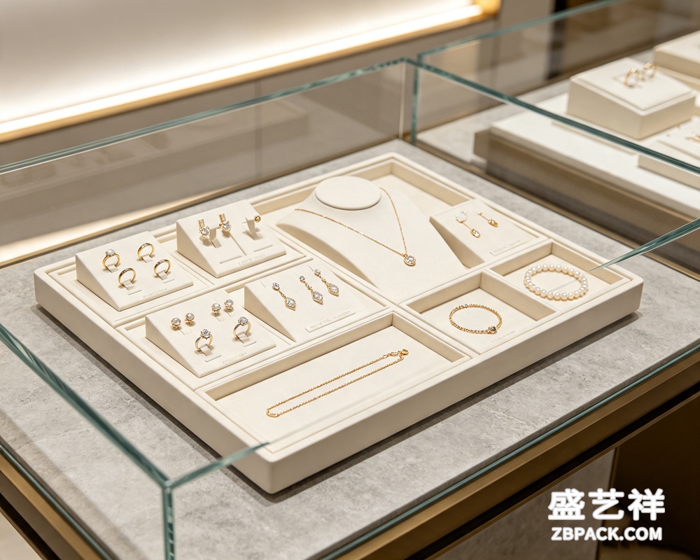 米白金边珠宝首饰陈列展示道具TP29 | Beige-Gold Trim Modular Jewelry Display Set TP29 - 细节图4
